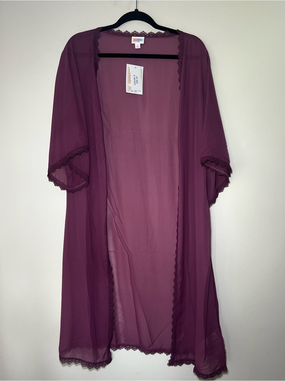 LuLaRoe Chloe Plum Sheer Lace-Trim Bohemian Overlay